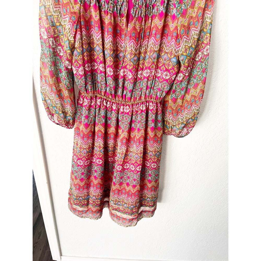 Diane von Furstenberg 100% Silk Pink Geometric Floral Print Peasant Dress 10 - Picture 3 of 9